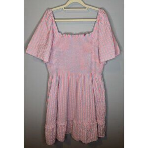 Draper James Goldie Smocked Dress Size Pink Blue Seersucker Smocked Stripe XL